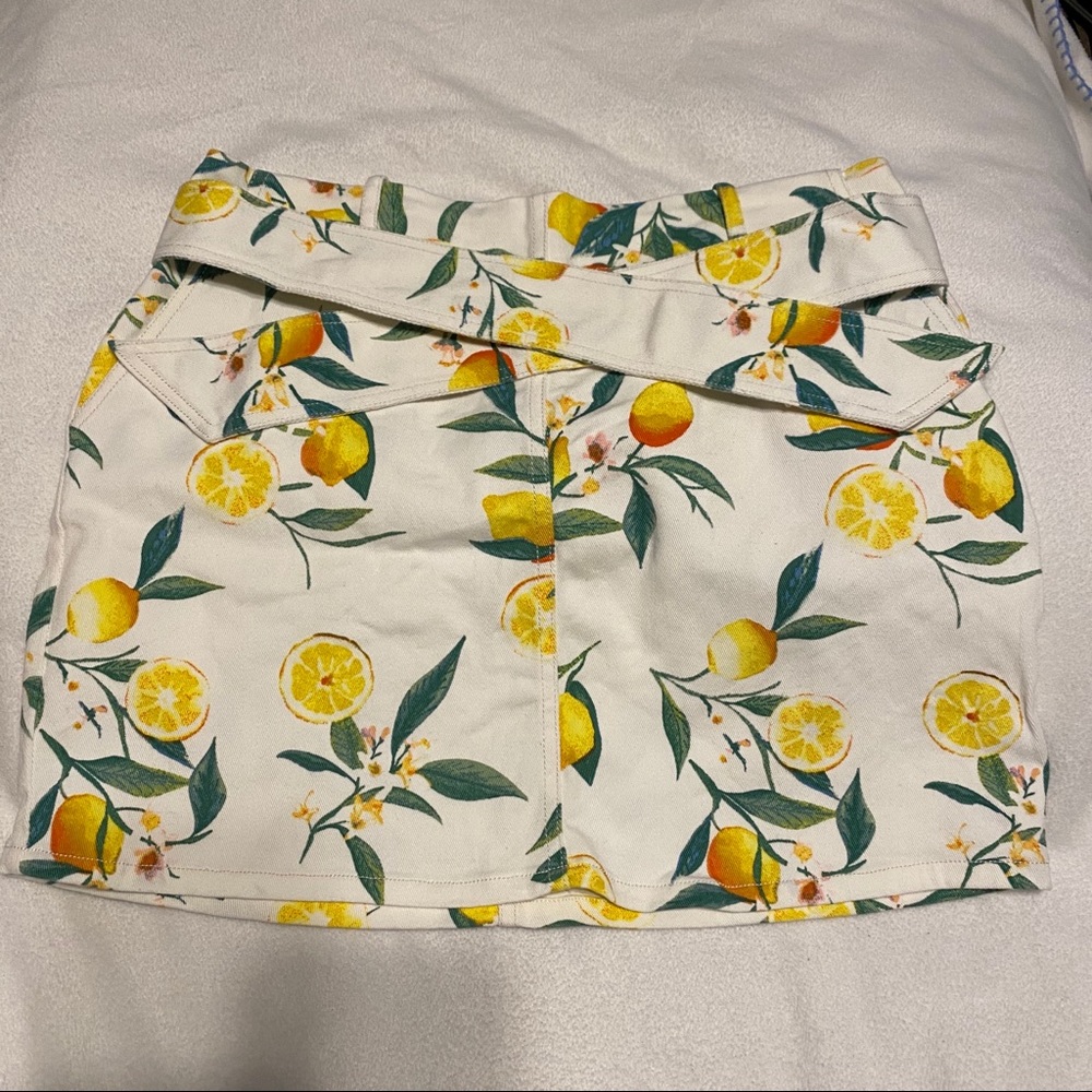 Lemon print denim skirt